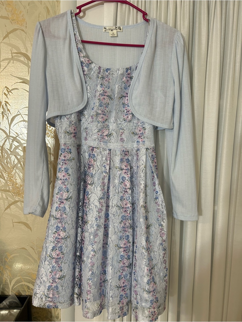 Lace Trim Dress with Cardigan